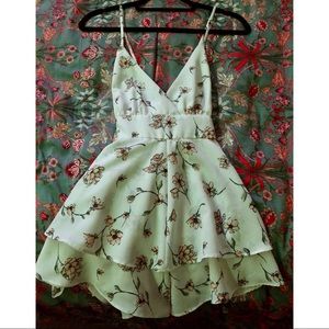 FOREVER 21 white floral fit & flare tie-waist romper